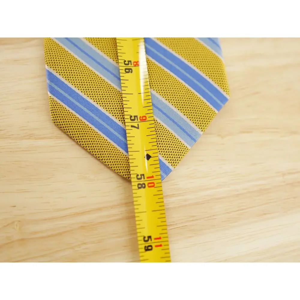 Brooks Brothers 346 Men's Tie Gold Blue Striped Repp Pure Silk Necktie